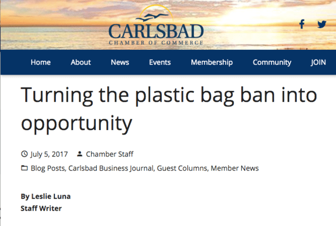 CARLSBAD BUSINESS JOURNAL - Turning the plastic bag ban into opportunity