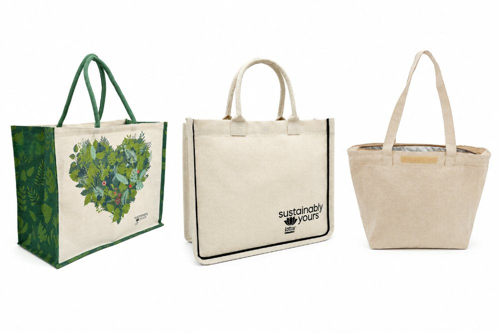 Juco jute-cotton blend tote bags with contrast handles